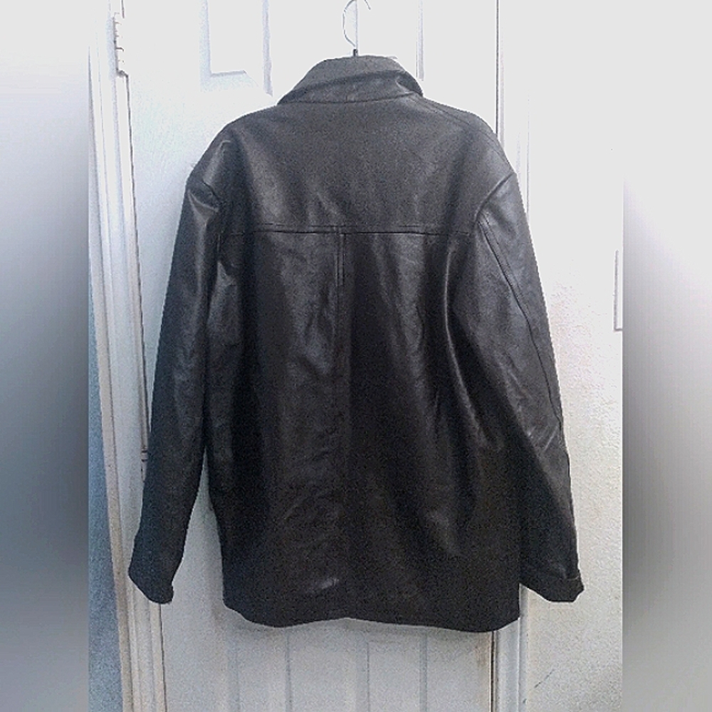 Leather Jacket Button Front Dark Brown Collared C… - image 3